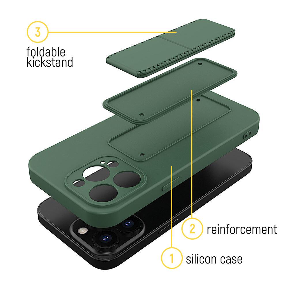 Wozinsky Kickstand Case silicone case with stand for iPhone 13 mini dark green