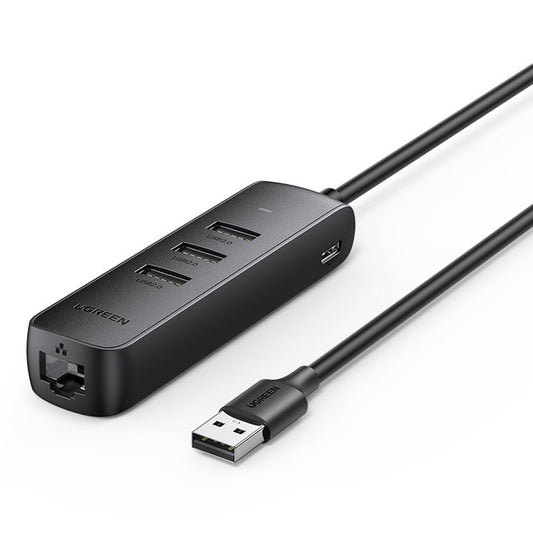 Ugreen adapter USB - Ethernet RJ45 / 3 x USB black (CM416)