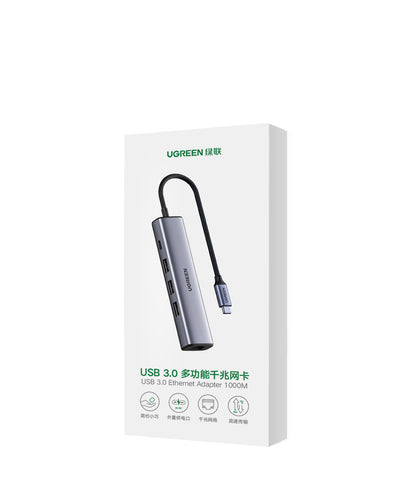 Ugreen multifunctional adapter HUB USB Type C - 3 x USB / Ethernet RJ-45 / USB Type C PD gray (CM475)