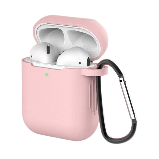 Case for AirPods 2 / AirPods 1 silicone soft case for headphones + keychain carabiner pendant pink (case D)