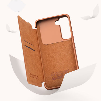 Nillkin Qin Leather Pro Case Case for Samsung Galaxy S22 + (S22 Plus) Camera Protector Holster Cover Flip Cover Brown