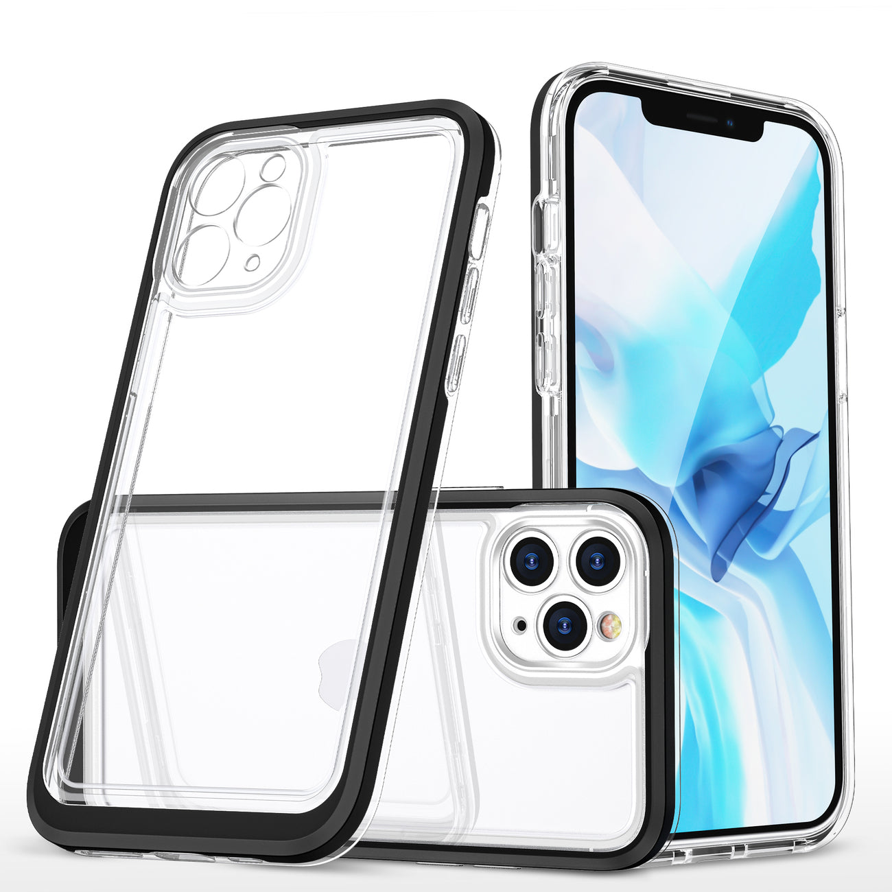 Clear 3in1 case for iPhone 11 Pro Max case gel cover with frame black