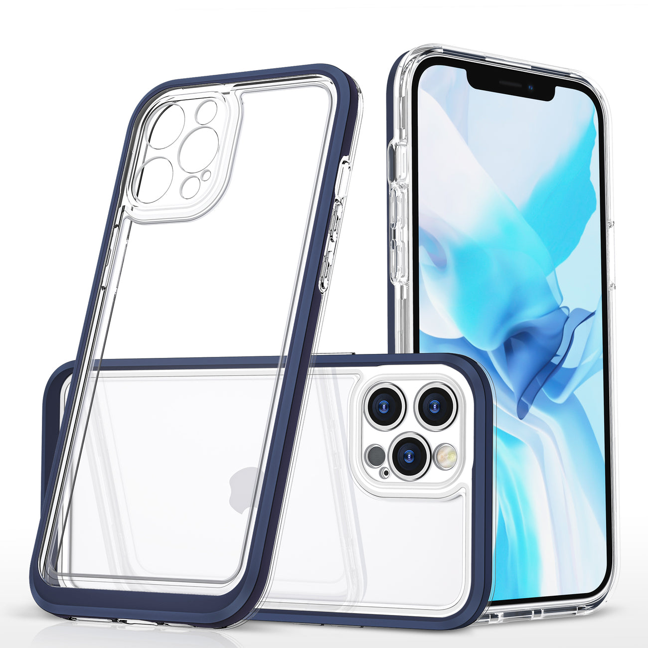 Clear 3in1 case for iPhone 12 Pro blue frame gel cover