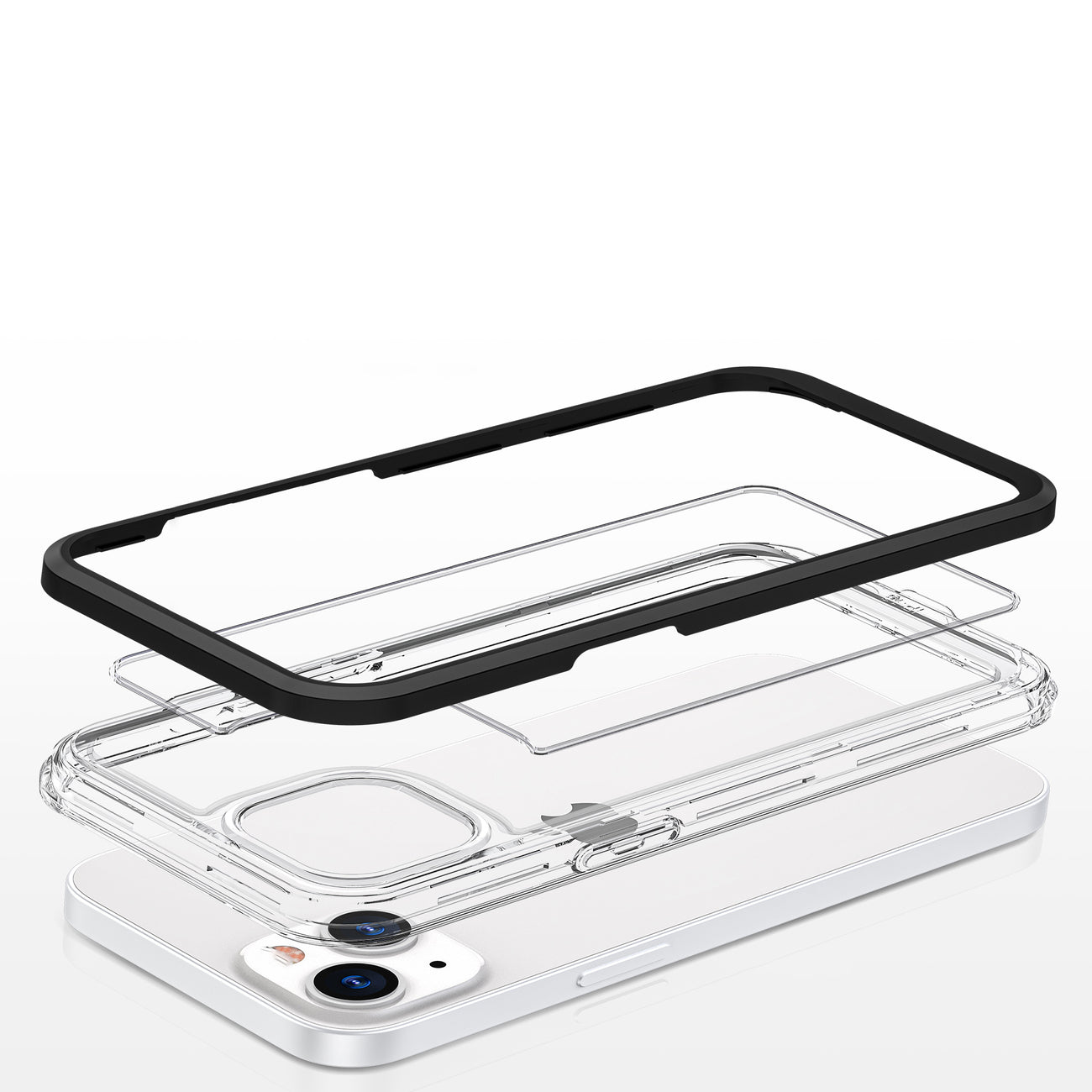 Clear 3in1 case for iPhone 13 case gel cover with frame black