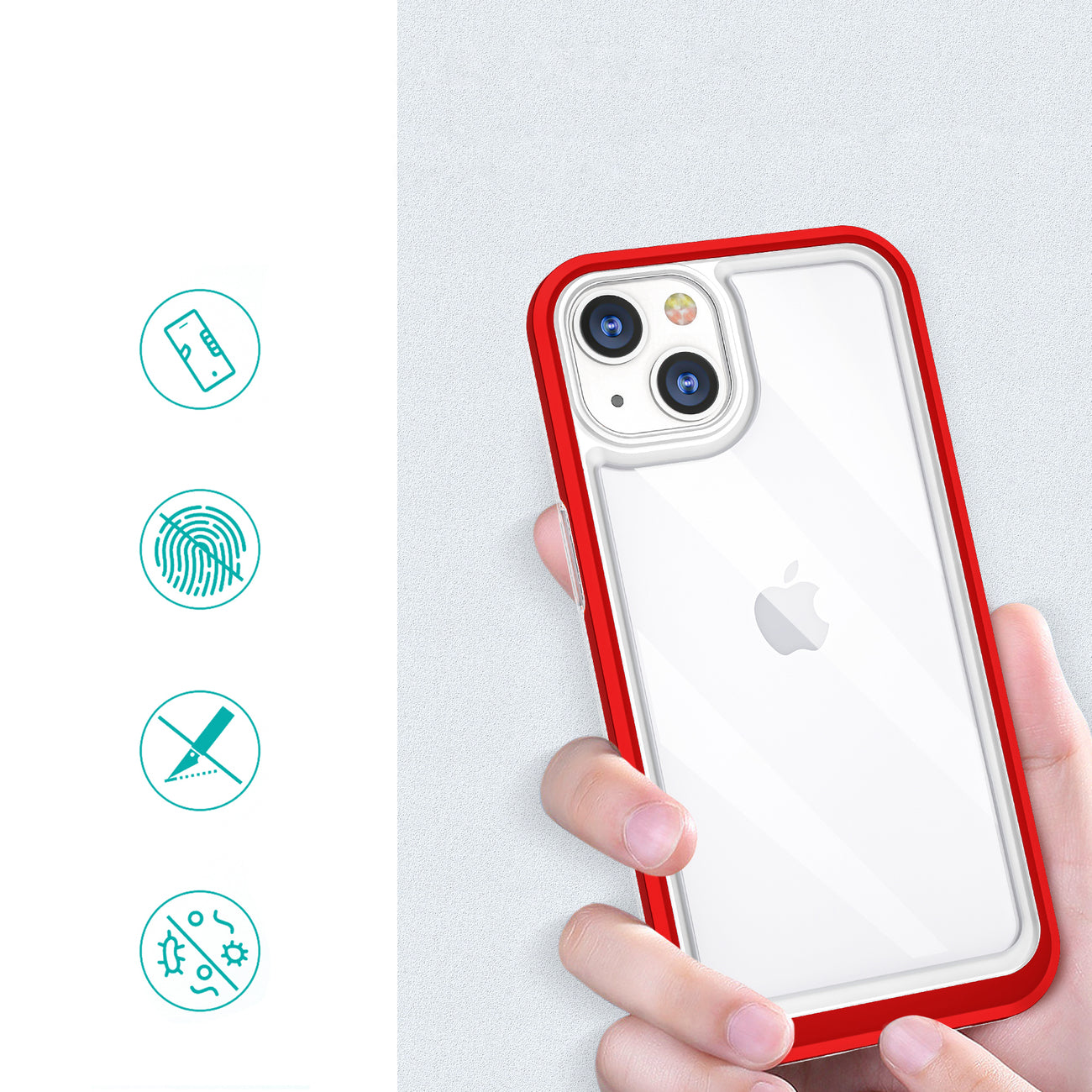 Clear 3in1 Case for iPhone 13 Frame Cover Gel Red