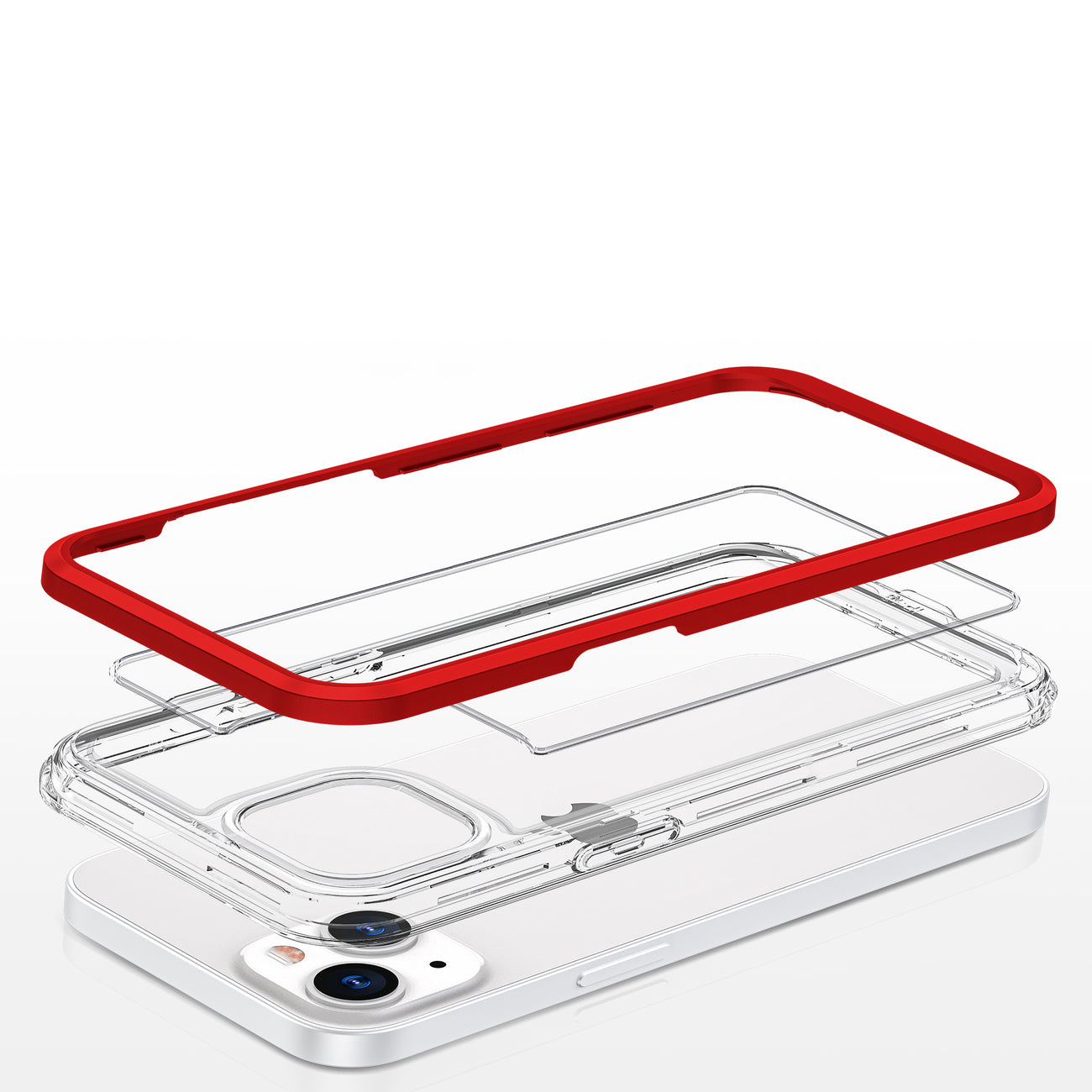 Clear 3in1 Case for iPhone 13 Frame Cover Gel Red