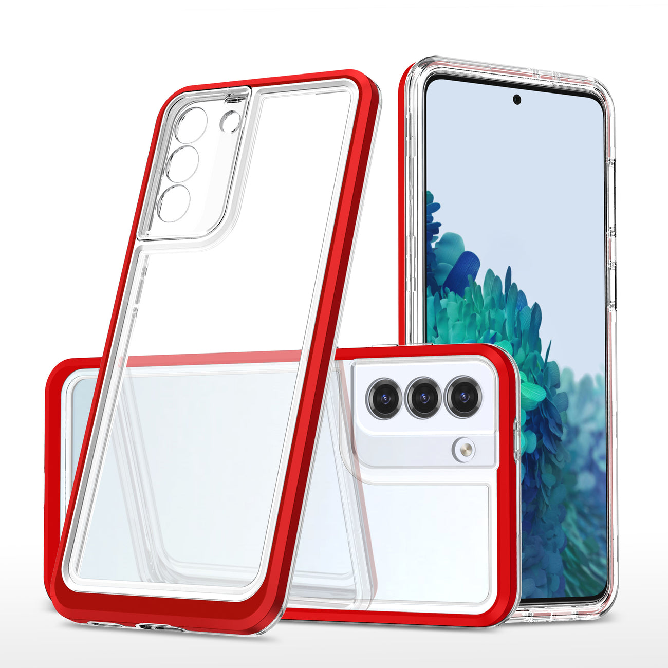 Clear 3in1 Case for Samsung Galaxy S21 + 5G (S21 Plus 5G) Frame Gel Cover Red