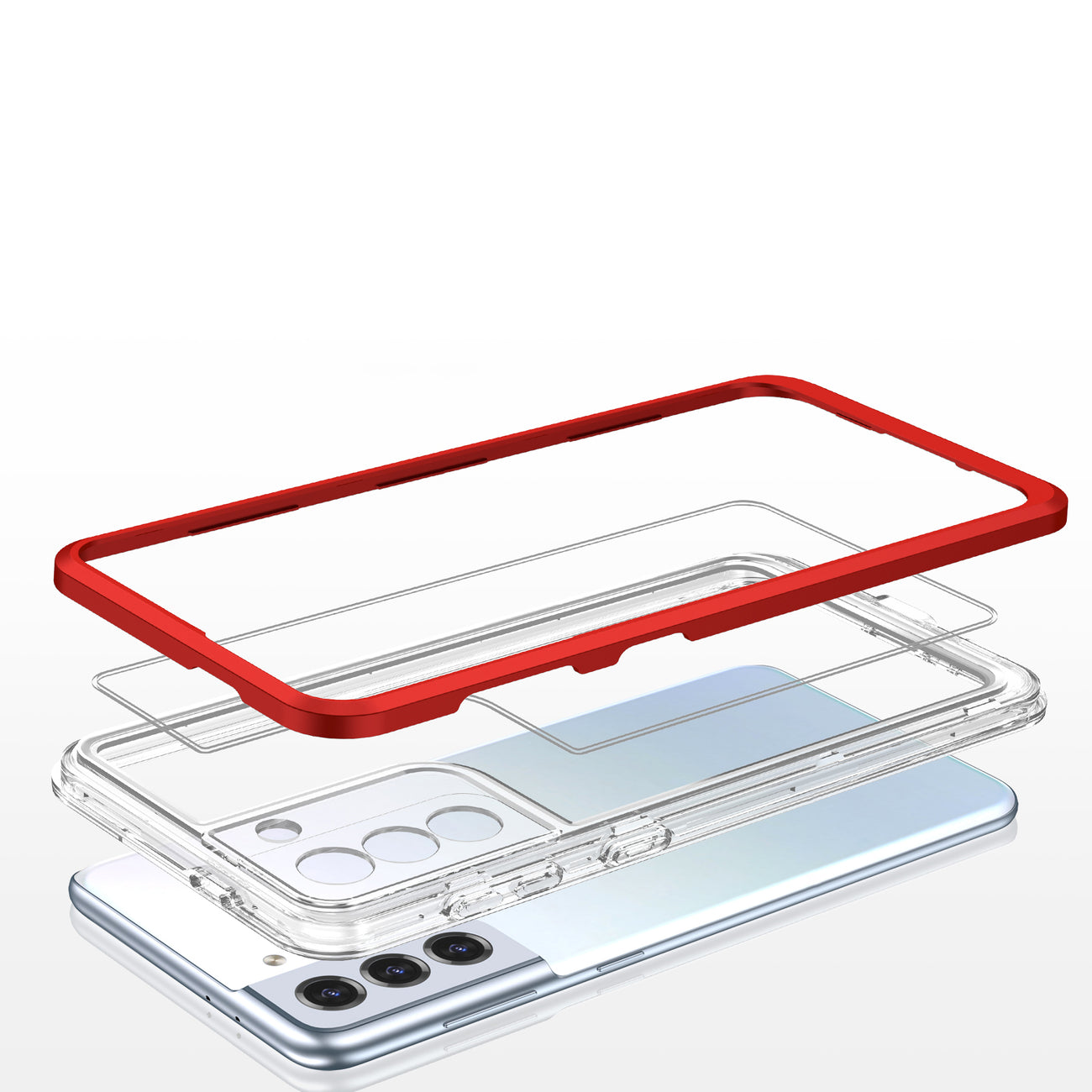 Clear 3in1 Case for Samsung Galaxy S21 + 5G (S21 Plus 5G) Frame Gel Cover Red