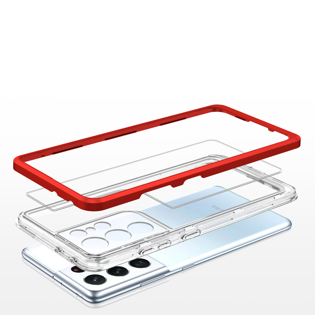 Clear 3in1 Case for Samsung Galaxy S21 Ultra 5G Frame Gel Cover Red