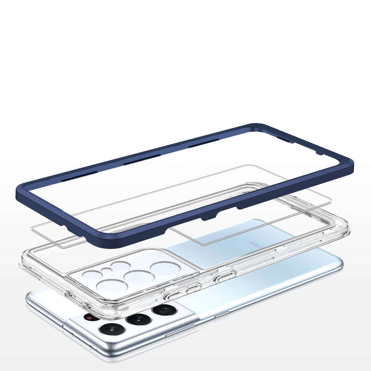 Clear 3in1 Case for Samsung Galaxy S22 Ultra Frame Gel Cover Blue