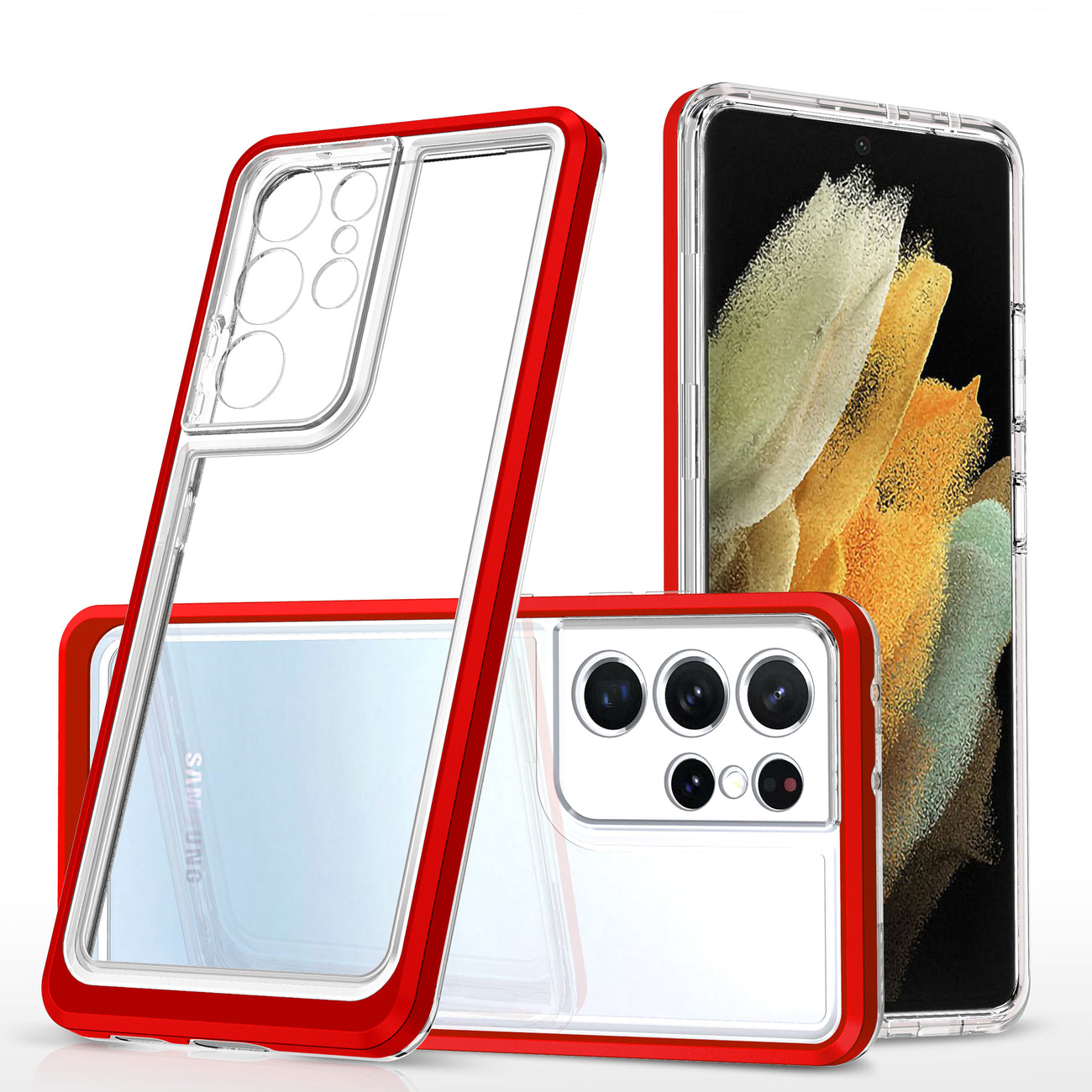 Clear 3in1 Case for Samsung Galaxy S22 Ultra Frame Gel Cover Red