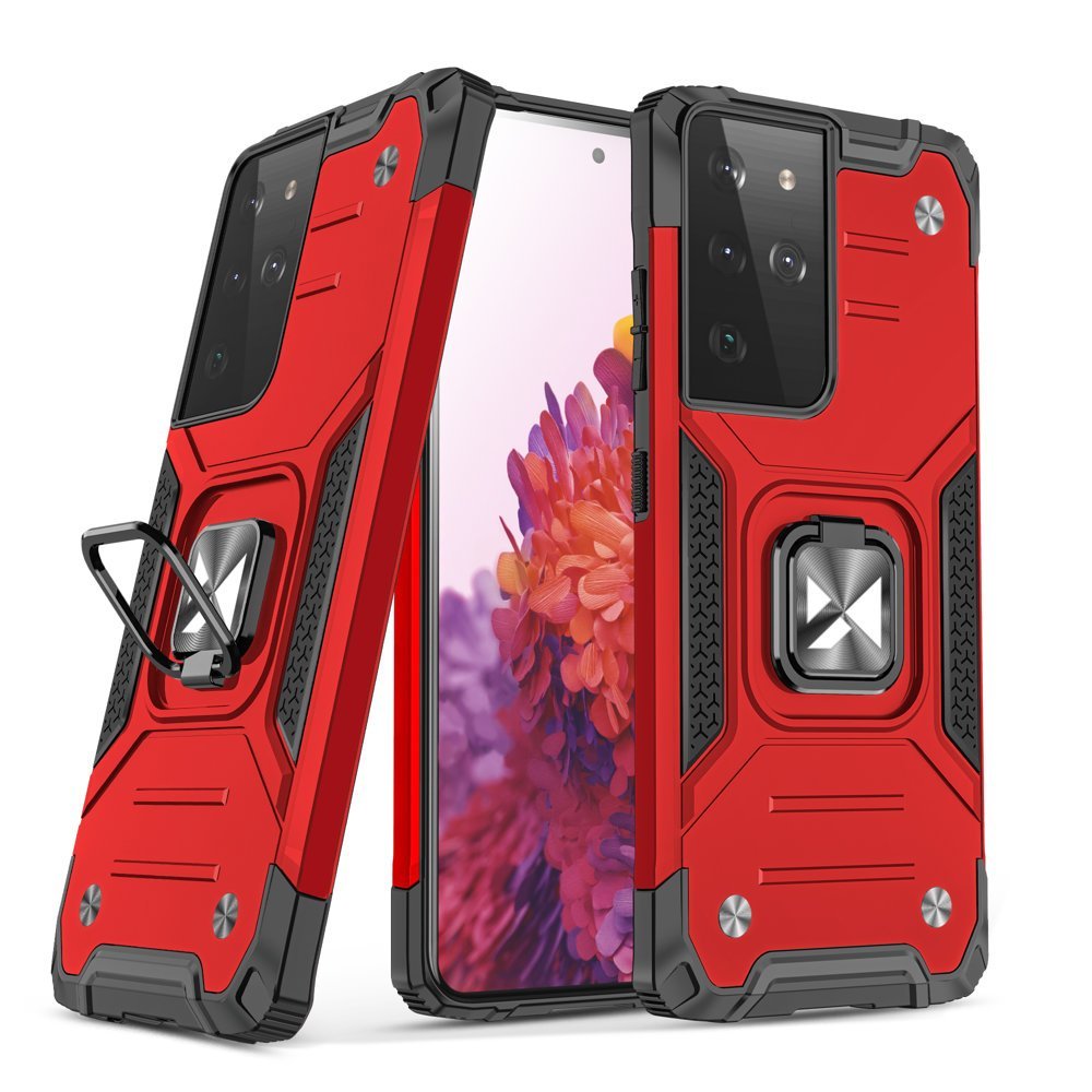 Wozinsky Ring Armor tough hybrid case cover + magnetic holder for Samsung Galaxy S22 Ultra red