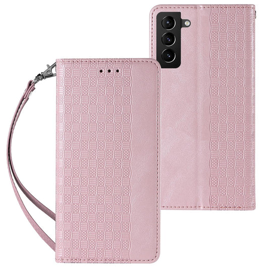 Magnet Strap Case Case for Samsung Galaxy S22 Ultra Pouch Wallet + Mini Lanyard Pendant Pink