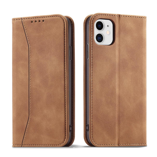 Magnet Fancy Case for iPhone 12 cover card wallet card stand brown