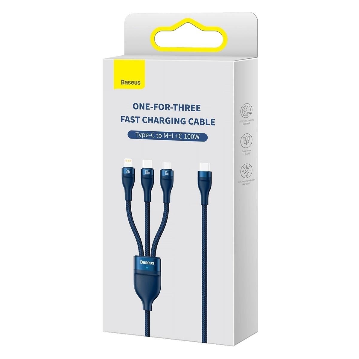 Baseus Flash Series II cable USB Type C / USB Type A - USB Type C / Lightning / micro USB 100 W 1.5 m blue (CASS030203)