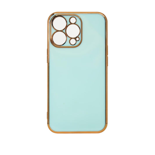 Lighting Color Case for iPhone 13 Pro, gel cover with a gold frame, mint