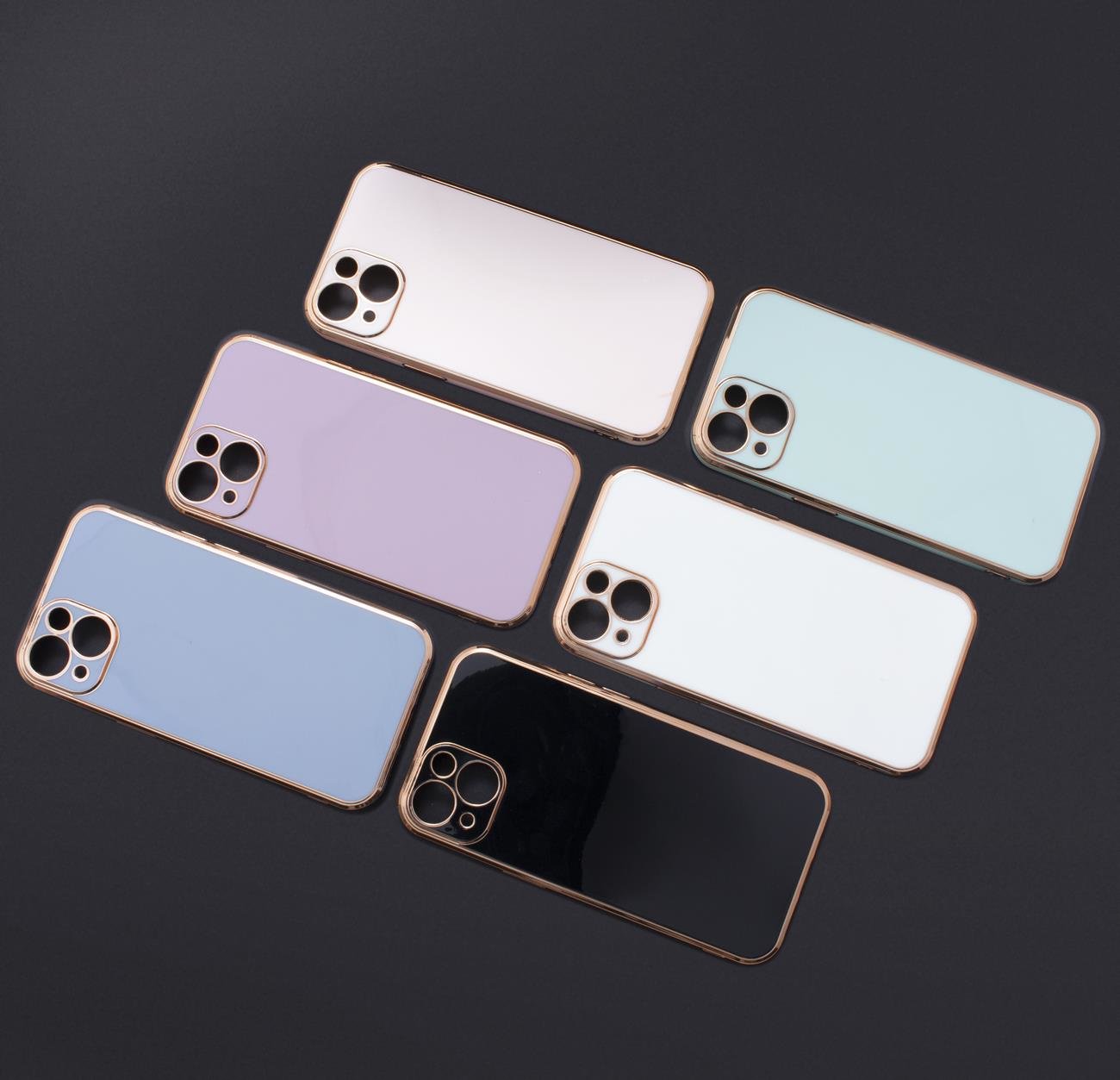 Lighting Color Case for iPhone 12 Pro Max black gel cover with gold frame