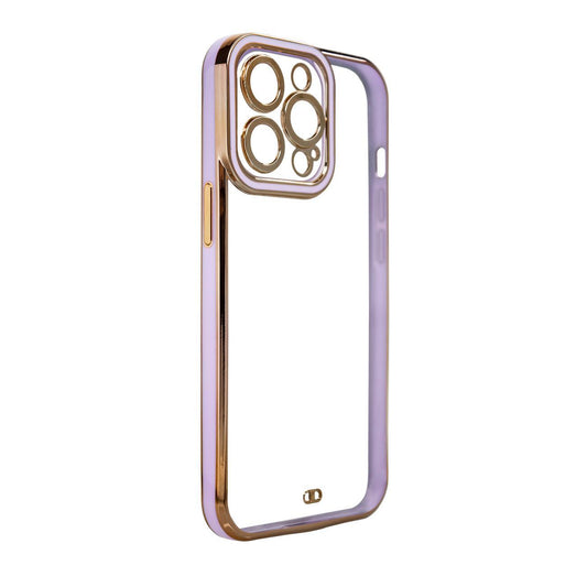 Fashion Case for iPhone 12 Pro Max Gold Frame Gel Cover Purple