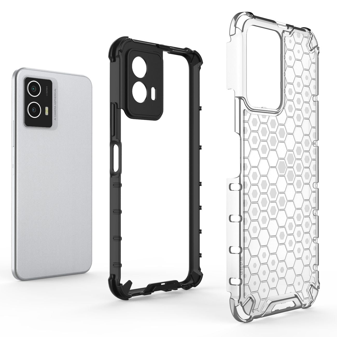 Honeycomb case armored cover with gel frame Vivo Y55 / Y75 / Y33s / iQOO Z6 / iQOO U5 transparent