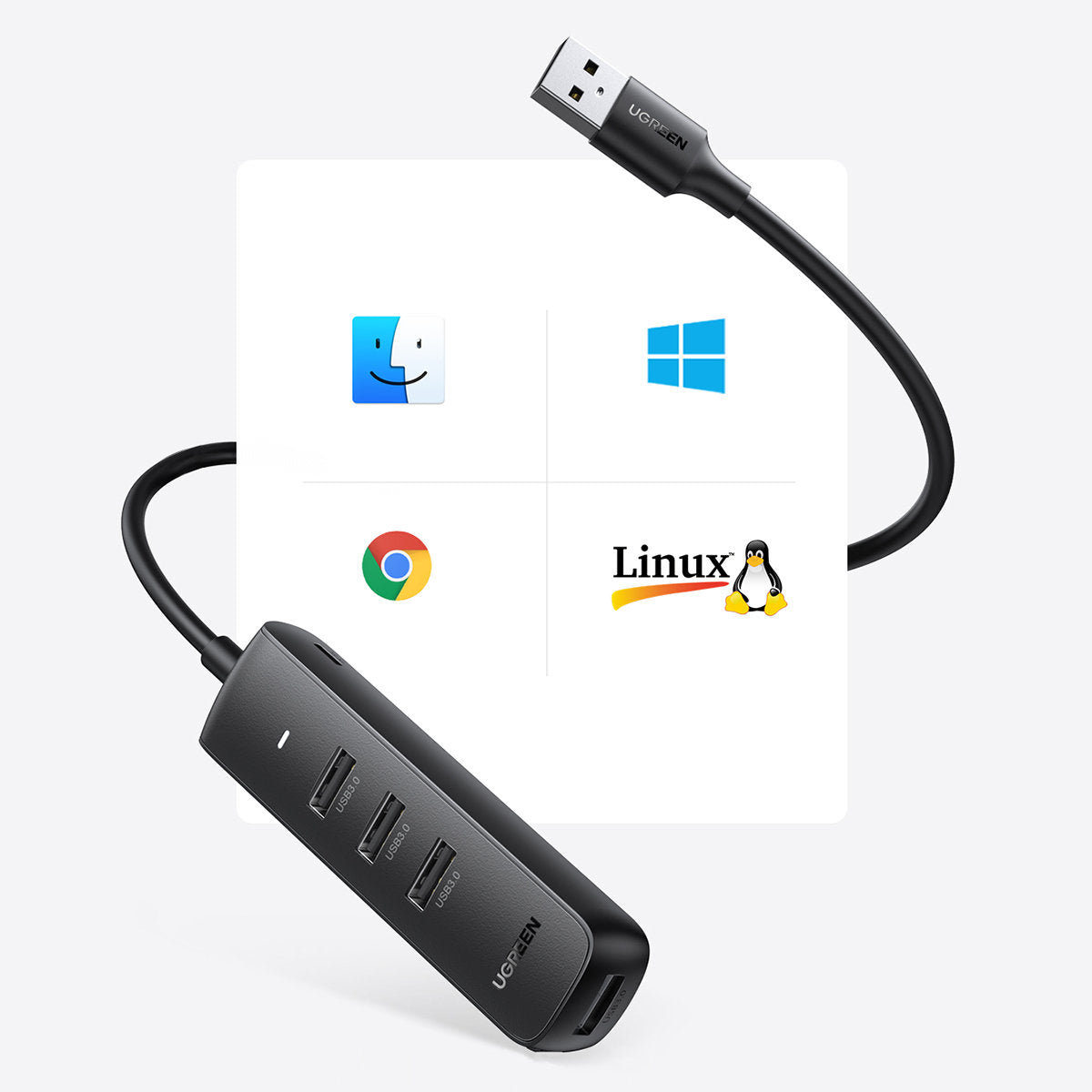 Ugreen HUB 4in1 USB - 4x USB Type A 3.0 PD DC 12V 0.25m black (CM416 10915)