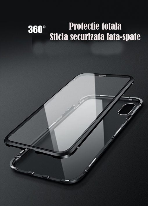 Husa magnetica 360 cu sticla fata-spate iPhone 7+