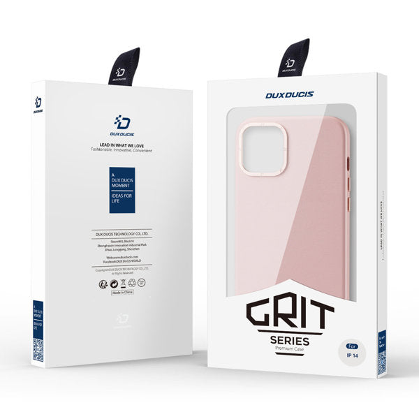 Husa Dux Ducis Grit Leather Case, compatibila cu Magsafe pentru iPhone 14 Max, roz