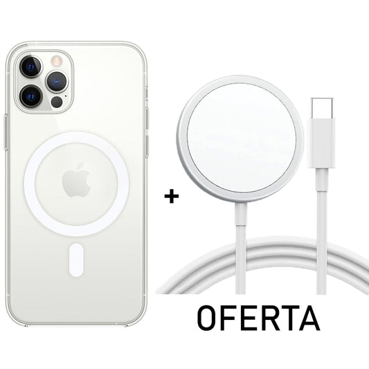 OFERTA Husa MagSafe Transparenta cu incarcare Wireless + Incarcator Wireless Magnetic pentru iPhone 12 Pro