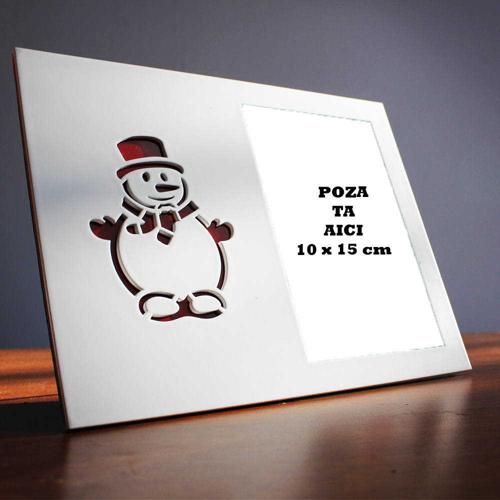 Ramă de Crăciun Personalizabilă cu poza ta (Orizontală cu model Om de Zăpadă) pentru Fotografii 10 x 15 cm
