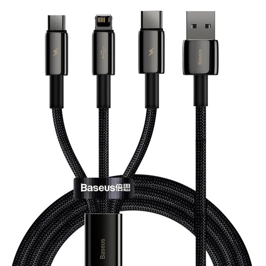 Baseus Tungsten 3in1 cable USB - USB Type C / Lightning / micro USB 3.5 A 1.5 m black (CAMLTWJ-01)