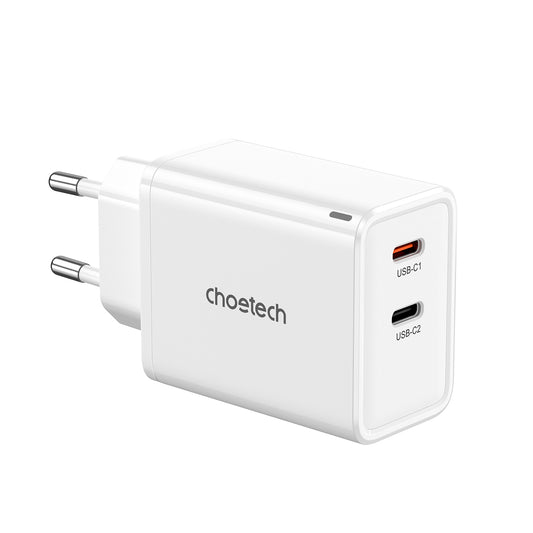 Choetech PD6013 2x USB-C PD 65W GaN wall charger - white