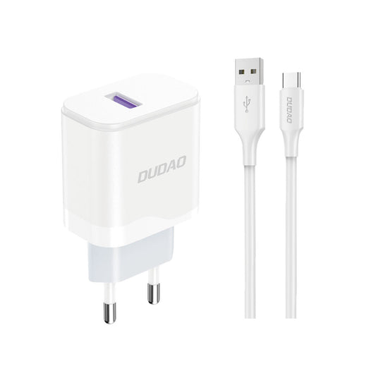 Dudao A20EU USB-A 18W wall charger - white + USB-A - USB-C cable