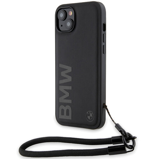 BMW Signature Leather Wordmark Cord case for iPhone 15 Plus / 14 Plus - black