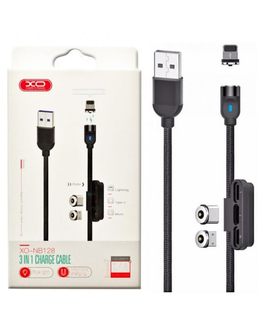 Cablu Magnetic 3 in 1 cu conectori magnetici: Lightning, Micro USB si Type-C